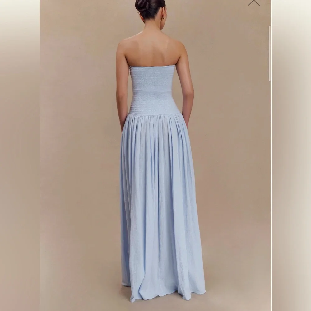 NWT Meshki ‘Maureen’ powder blue cotton shirring strapless maxi dress - Picture 2 of 16